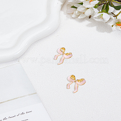 蝶結びの合金スタッドピアス1組  エナメル  ピンク  23.5x21mm&nbsp;EJEW-LP0007-083