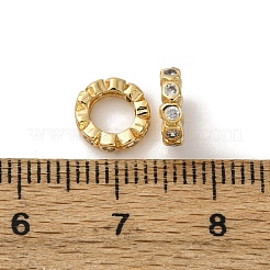 真鍮マイクロパヴェクリアキュービックジルコニアロンデルヨーロピアンビーズ  大きな穴ビーズスター  カドミウムフリー＆ニッケルフリー＆鉛フリー  18KGP本金メッキ  8x2.5mm  穴：4.5mm&nbsp;KK-D388-06G