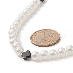 Natural Black Onyx Cross & Acrylic Imitation Pearl Beaded Necklace for Women&nbsp;NJEW-JN04218