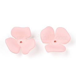 3ペタルスプレー塗装アクリルビーズキャップ  ラバー加工スタイル  花  ピンク  23x20~22x7mm  穴：1.6mm&nbsp;MACR-N007-01D-1