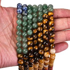 Chakra Theme Natural Red Rainbow Jasper & Yellow Aventurine & Tiger Eye & Green Aventurine & Blue Spot Stone & Lapis Lazuli & Amethyst Beads Strands&nbsp;G-F668-14-8mm