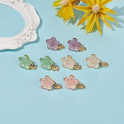 レジン ローズ オブ ライフ フロント バック スタッド ピアス  女性のためのゴールデンブラスジュエリー  ミックスカラー  17x17.5mm  ピン：0.6mm&nbsp;EJEW-TA00171