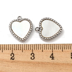 304ステンレススチールパヴェシェルハートチャーム  ステンレス鋼色  14x12x2.5mm  穴：1.6mm&nbsp;STAS-L022-205P