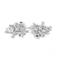 合金クリスタルラインストーンペンダント  木のチャーム  プラチナ  20.5x19x3.2mm  穴：1.8mm&nbsp;ALRI-H004-45P