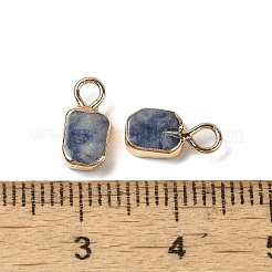 天然ブルースポットジャスパー長方形チャーム  ゴールデントーンの真鍮の縁を持つ  9.5x5x2.5mm  穴：2mm&nbsp;G-Q169-07G-02