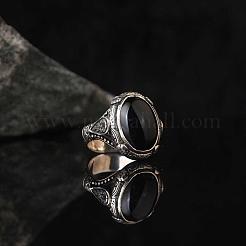 Oval Natural Dyed & Heated Black Agate Finger Rings&nbsp;PW-WG03CB0-02