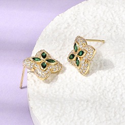 Brass Micro Pave Cubic Zirconia Stud Earrings&nbsp;KK-CBA8324-25G-03