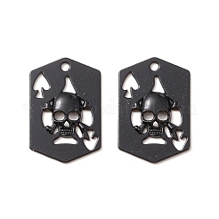 合金ペンダント  頭蓋骨とトランプ  電気泳動黒  33x22x3mm  穴：2mm&nbsp;PALLOY-F281-07EB