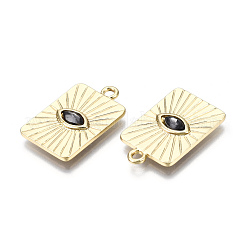 合金ペンダント  ガラスと  カドミウムフリー＆鉛フリー  目で四角形  ライトゴールド  ブラック  24x15x3mm  穴：2mm&nbsp;PALLOY-N157-044