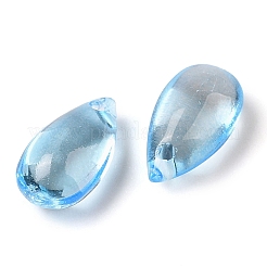 クリアガラスチャーム  ティアドロップ  空色  14x8x5.2mm  穴：1.2mm  10個/セット&nbsp;GLAA-U002-01E