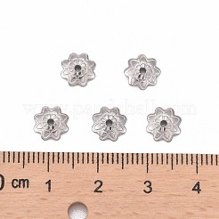 変色しにくい304ステンレススチール製8枚花びらフラワービーズキャップ  ステンレス鋼色  7x1.5mm  穴：1mm  約36~38個/5g&nbsp;X-STAS-J011-03