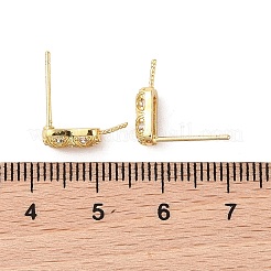 真鍮製、キュービックジルコニアの菱形スタッドピアス金具  カドミウムフリー＆ニッケルフリー＆鉛フリー  925つのスターリングシルバーピン付き  長方形  14KGP本金メッキ  13.5x4.5x3mm  ピン：0.5mm&nbsp;KK-B087-06G