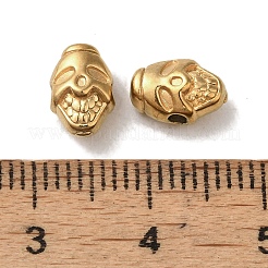 イオンプレーティング（IP）304ステンレスビーズ  スカル  ゴールドカラー  8.5x5.5x5mm  穴：1.6mm&nbsp;STAS-K285-48G