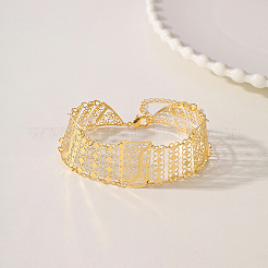 女性用中空真鍮フラワーワイドリンクブレスレット  ゴールドカラー  内径：7-5/8インチ（19.5cm）&nbsp;LG8079