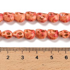 合成ターコイズビーズ連売り  スカル  染め  スプレー塗装  サンゴ  8x6x7mm  穴：1mm  約47個/連  14.17''（36センチメートル）&nbsp;TURQ-F019-02G