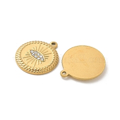 304ステンレスペンダント  ラインストーン付き  ゴールドカラー  アイチャーム  フラットラウンド  17.5x15x2mm  穴：1.2mm&nbsp;STAS-I322-32G-03