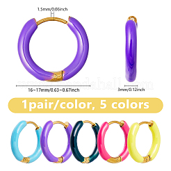 5ペア5色316ステンレススチールエナメルリングフープピアス  ゴールドカラー  ミックスカラー  17.5x16x3mm  1ペア/カラー&nbsp;EJEW-DC0001-39B