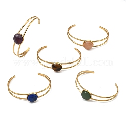 304 Stainless Steel & Natural Gemstone Cuff Bracelets for Women&nbsp;BJEW-JB14123-02