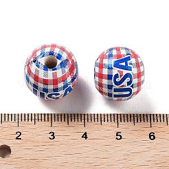 独立記念日テーマ木製ヨーロピアンビーズ  大穴ビーズ  ラウンド  インディアンレッド  15.5~16x14.5mm  穴：4mm&nbsp;WOOD-M011-07E