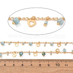 真鍮とガラスのシードビーズチェーン  ハート  ハンダ付け  スプールで  ゴールドカラー  7x5x1.5mm&nbsp;KK-CBA3B44-08G