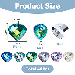 電気メッキガラスペンダント48個  ティアドロップチャーム  バックメッキ  多面カット  ミックスカラー  12x13x5mm  穴：1.2mm&nbsp;EGLA-HS0001-13