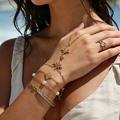Summer 304 Stainless Steel Crystal Rhinestone Star Link Hand Chain Ring Bracelets for Women&nbsp;SA-CBAAE04-04G