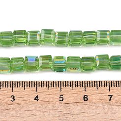 電気メッキ透明ガラスビーズ連売り  cude  多面カット  ABカラーメッキ  グリーン  5~6x5.5~6x5.5~6mm  穴：1.2mm  約95~98個/連  20.07~20.86インチ（51~53cm）&nbsp;EGLA-B011-07A-AB02
