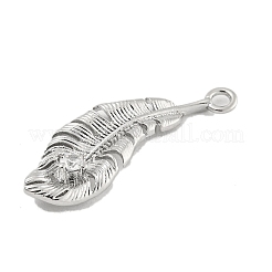 真鍮マイクロパヴェクリアキュービックジルコニアペンダント  葉  プラチナ  21.3x8x2.8mm  穴：1.4mm&nbsp;KK-U015-12P
