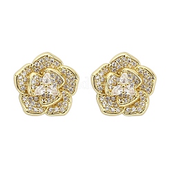 Flower Brass Micro Pave Clear Cubic Zirconia Stud Earrings&nbsp;X-EJEW-M082-19G