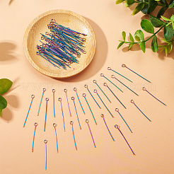 100Pcs 2 Style Rainbow Color 304 Stainless Steel Eye Pins&nbsp;STAS-PJ0001-17