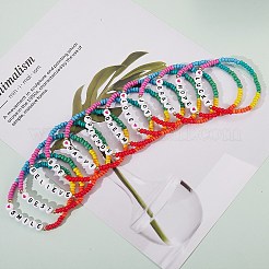 12pcsインスピレーションワードグラスシードストレッチブレスレットセットハート  女性のための積み重ね可能な友情のブレスレット  ミックスカラー  内径：2-1/4インチ（5.7cm）&nbsp;BJEW-SZ0001-20