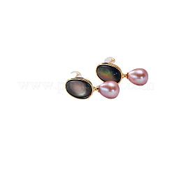 Teardrop Natural Freshwater Pearl & Shell Dangle Stud Earrings&nbsp;WG57D60-02