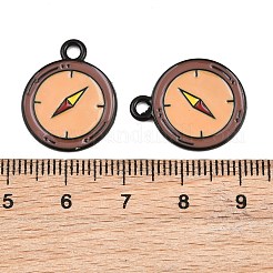 焼付塗装合金エナメルペンダント  コンパスチャーム  ブラック  砂茶色  20.5x17x1mm  穴：2mm&nbsp;AL-CBA79B7-02EB-02