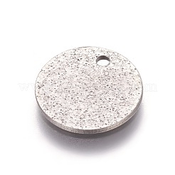 変色しにくい304ステンレススチールのテクスチャペンダント  フラットラウンド  ステンレス鋼色  12x1mm  穴：1.4mm&nbsp;STAS-I098-01-12mm-P