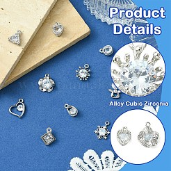 10Pcs 10 Styles Alloy Micro Pave Clear Cubic Zirconia Charms&nbsp;ZIRC-YW0001-13