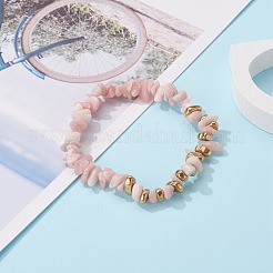 ナチュラルピンクオパールチップビーズストレッチブレスレット  非磁性の合成ヘマタイトビーズで  内径：2-1/8インチ（5.5cm）&nbsp;BJEW-JB06599-03