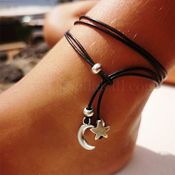 Imitation Leather Alloy Charm Wrap Anklets&nbsp;WGACC3A-01