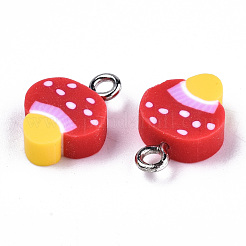 手作りポリマークレイペンダント  プラチナトーン鉄パーツ  キノコ  レッド  14~15x10x4mm  穴：1.8mm&nbsp;CLAY-T016-50