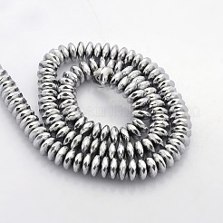 電気メッキ磁気無し合成ヘマタイトビーズ連売り  ファセットロンデル  プラチナメッキ  8x3mm  穴：1mm  約106個/連  15.1インチ&nbsp;X-G-J208H-01