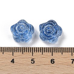 透明ガラスビーズ  花バラ  焼き付け塗料  マリンブルー  11.5x12x8.5mm  穴：1.2mm&nbsp;LS-DGLA-E004-04N