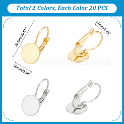 40個 2色 304ステンレススチール フレンチフックピアス金具  カボションにセッティングしたフラットラウンドイヤリング  ゴールデン·ステンレス鋼色  20.5x10x11mm  ピン：0.8mm  20個/カラー&nbsp;KK-UN0002-07