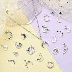 100pcs20スタイルチベットスタイルアロイペンダント  カドミウムフリー＆鉛フリー  スターとムーン  アンティークシルバー  12~26x7.5~21x1~4mm  穴：1.5~3mm  5個/スタイル&nbsp;TIBEP-CJ0002-24