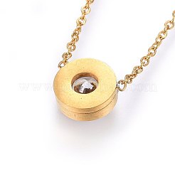304ステンレススチールジュエリーセット  ペンダントネックレス＆スタッドピアス＆ブレスレット  キュービックジルコニア付き  フラットラウンド  ゴールドカラー  17.7インチ（45cm）  180mm  9~10x4mm  ピン：0.8mm&nbsp;SJEW-H137-24G