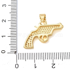 真鍮マイクロパヴェクリアキュービックジルコニアペンダント  拳銃のチャーム  ゴールドカラー  17x23x3mm  穴：3.5x4mm&nbsp;KK-CBA0009-06G