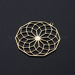 201 ステンレススチール製フィリグリーチャーム  花を持つポリゴン  ゴールドカラー  35.5x34.5x1mm  穴：1.6mm&nbsp;STAS-T049-T693-2