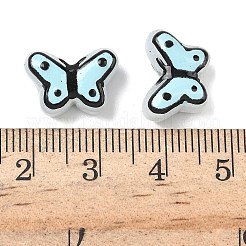 透明なガラスエナメルビーズ  手描きのビーズ  蝶  染め＆加熱  シアン  10x14~14.5x6~6.5mm  穴：1mm&nbsp;LAMP-C023-03F