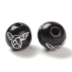 プリントウッドヨーロピアンビーズ  大穴ビーズ  ラウンド  ブラック  16~16.5x14mm  穴：4.5mm&nbsp;WOOD-K008-04