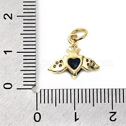 Heart with Wings Brass Micro Pave Cubic Zirconia Charms&nbsp;KK-C134-22G