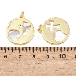 天然石シェルペンダント  真鍮製の中空フラットラウンドチャーム（丸カン付き）  18KGP本金メッキ  鉛フリー＆カドミウムフリー  長持ちメッキ  ラックめっき  貝殻色  混合図形  23x20.5x2mm  穴：3.4mm&nbsp;KK-L251-44G-A