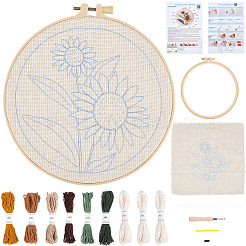 花柄パンチ刺繍スターターキット  刺繍生地と糸を含む  針  パンチペン  スレッダー  刺繍フープ  指示シート  ミックスカラー  305x289x1mm&nbsp;DIY-WH20007-743A
